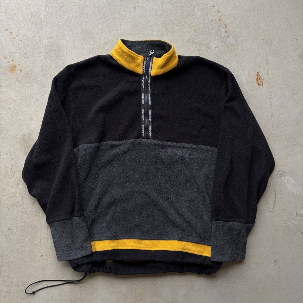 Vintage Ski-Doo Sno Gear Fleece Pullover Size XL Black Yellow 1/4 Zip Snowmobile